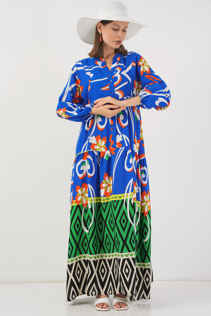 BGD Women Woman Patterned Long Hijab Dress 2585 - A.Orange - Buffalo Grove