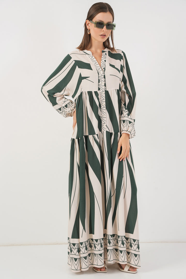 BGD Women Woman Patterned Long Hijab Dress 2585 - A. Emerald Green - Pittsburg