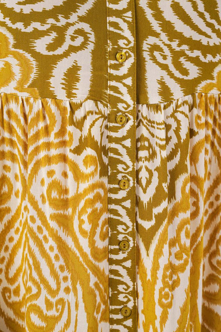 BGD Women Woman Patterned Long Hijab Dress 2585 - Mustard - Campi Bisenzio