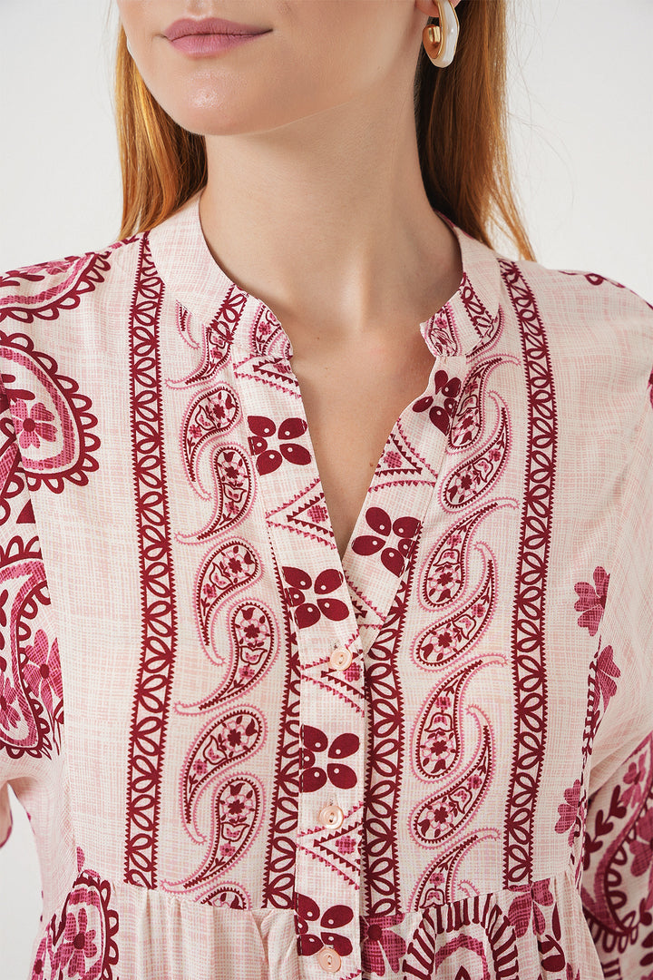 BGD Women Woman Patterned Long Hijab Dress 2585 - Burgundy - Williamsburg