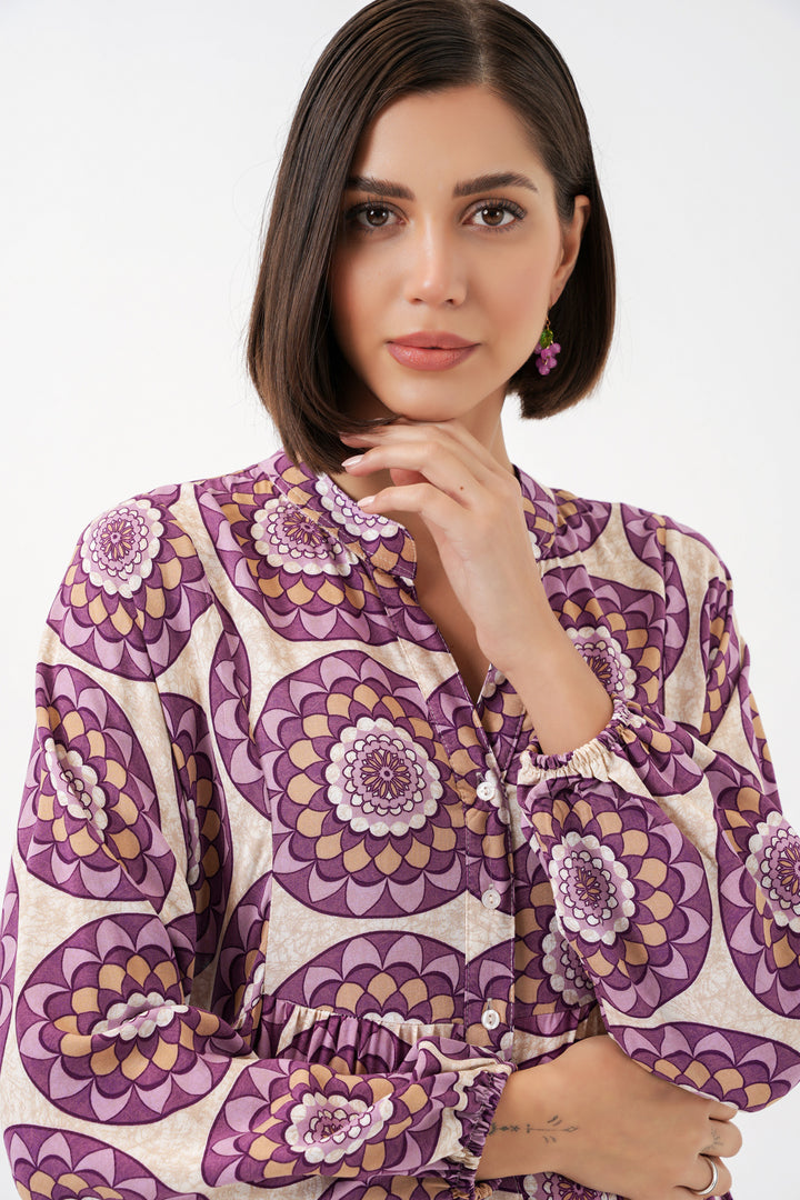BGD Women Kadın Desenli Uzun Tesettür Elbise 2585 - B.Lila - Vitoria-Gasteiz
