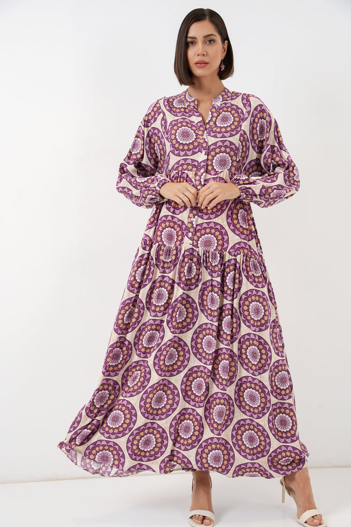 BGD Women Kadın Desenli Uzun Tesettür Elbise 2585 - B.Lila - Vitoria-Gasteiz