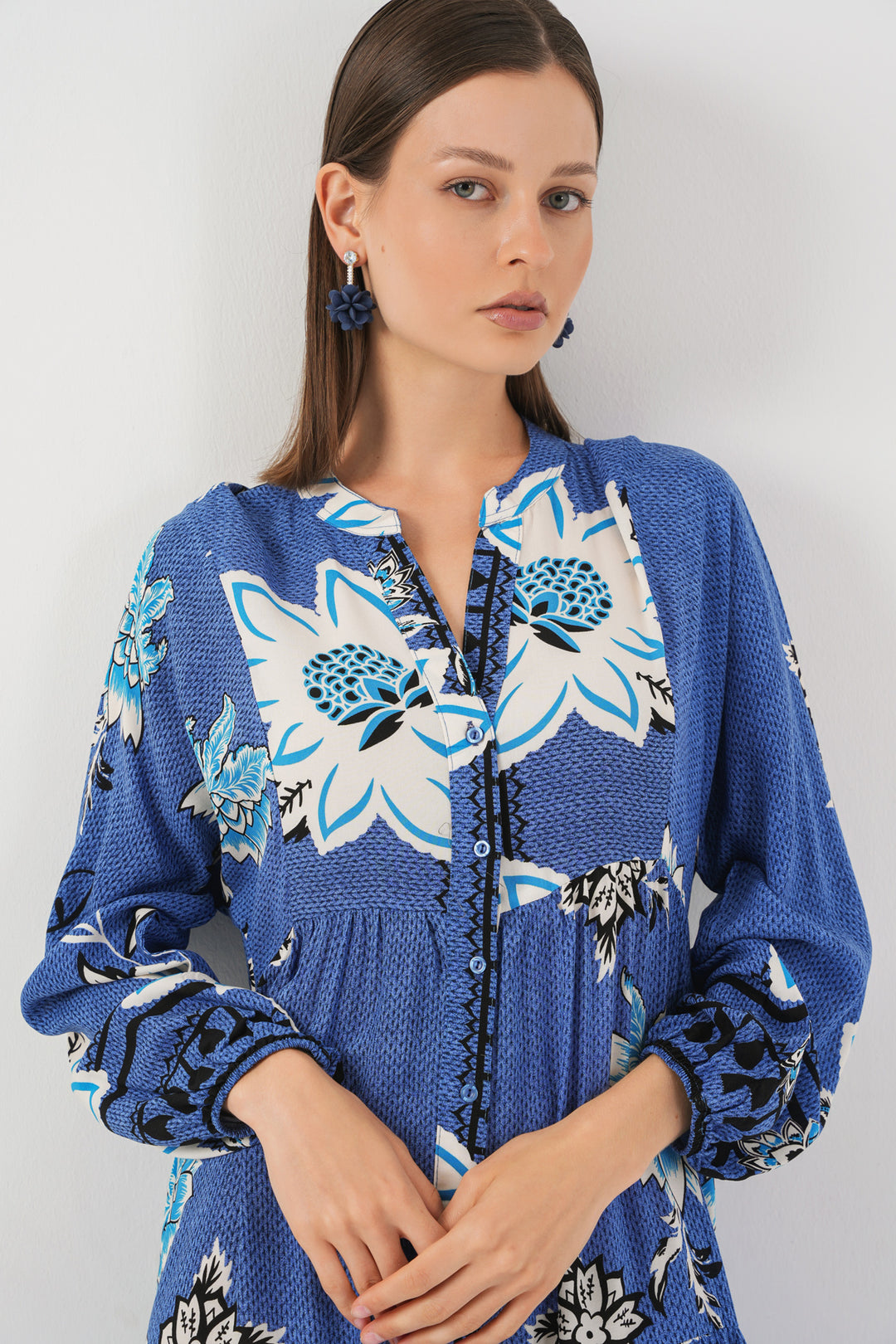 BGD Women Woman Patterned Long Hijab Dress 2585 - Navy Blue - Farmers Branch