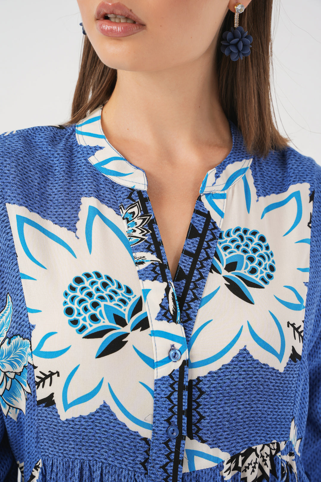 BGD Women Woman Patterned Long Hijab Dress 2585 - Navy Blue - Toledo