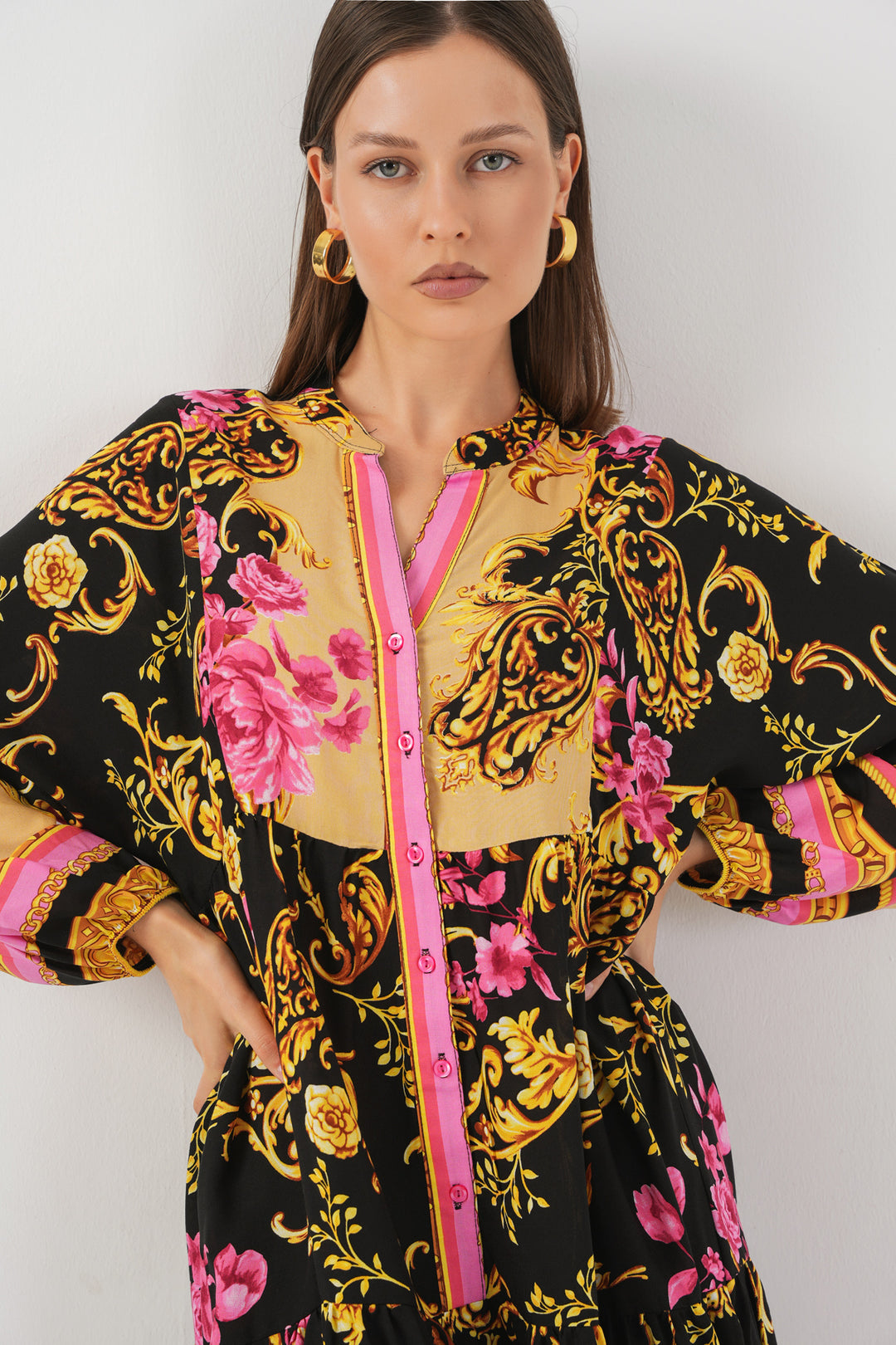 BGD Women Kadın Desenli Uzun Tesettür Elbise 2585 - B.Sarı - Mandurah