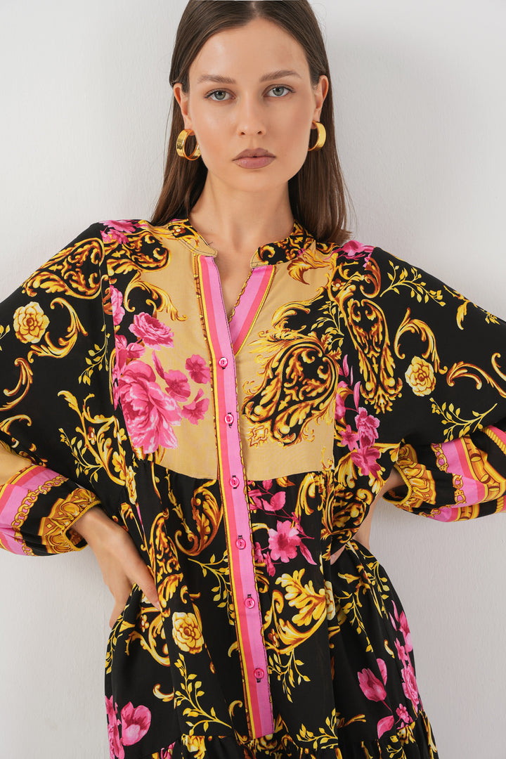 BGD Women Kadın Desenli Uzun Tesettür Elbise 2585 - B.Sarı - Mandurah