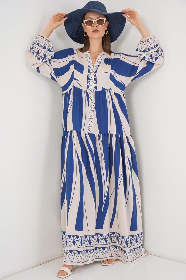 BGD Women Woman Patterned Long Hijab Dress 2585 - C. Indigo - San Felíu de Llobregat