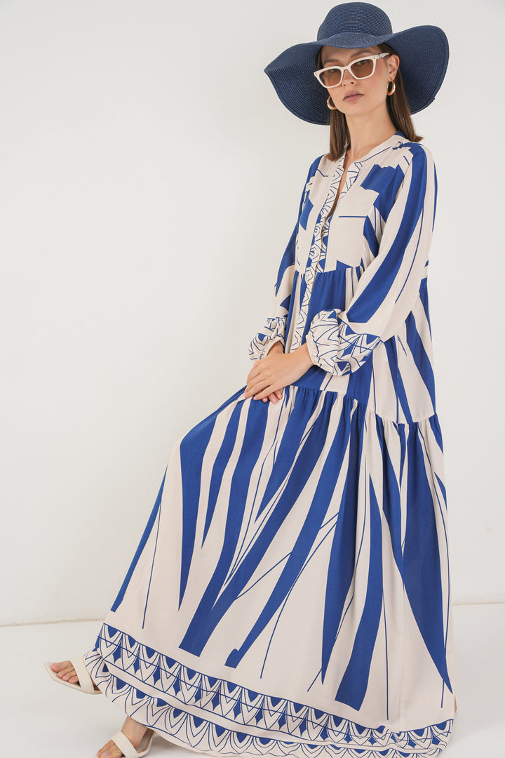 BGD Women Woman Patterned Long Hijab Dress 2585 - C. Indigo - San Felíu de Llobregat