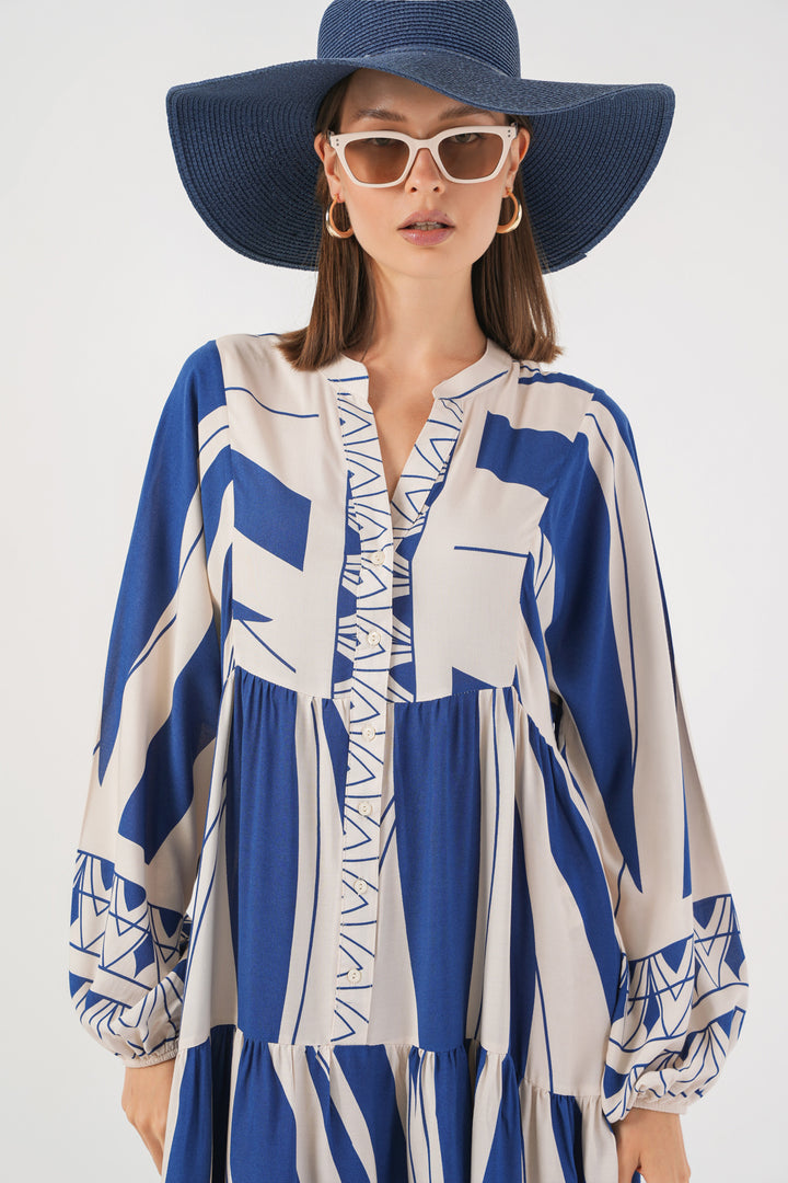 BGD Women Woman Patterned Long Hijab Dress 2585 - C. Indigo - San Felíu de Llobregat