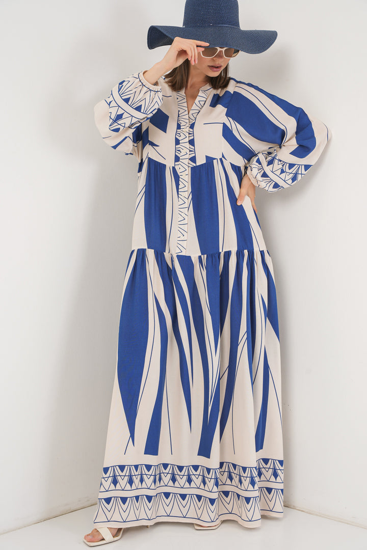 BGD Women Woman Patterned Long Hijab Dress 2585 - C. Indigo - San Felíu de Llobregat