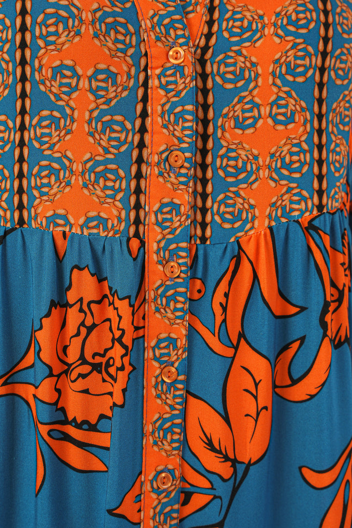 BGD Women Woman Patterned Long Hijab Dress 2585 - C. Orange - San Germán