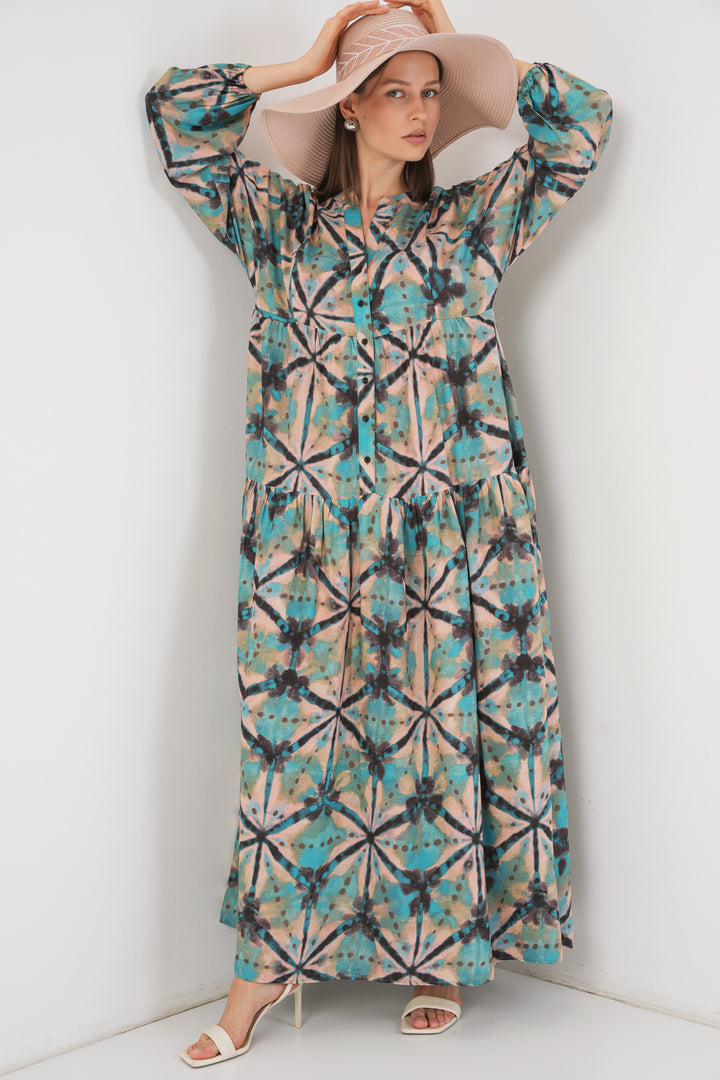 BGD Women Woman Patterned Long Hijab Dress 2585 - D. Mint - St. Catharines