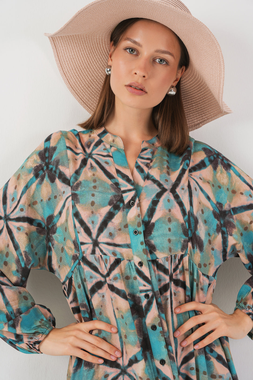 BGD Women Woman Patterned Long Hijab Dress 2585 - D. Mint - Florence-Graham