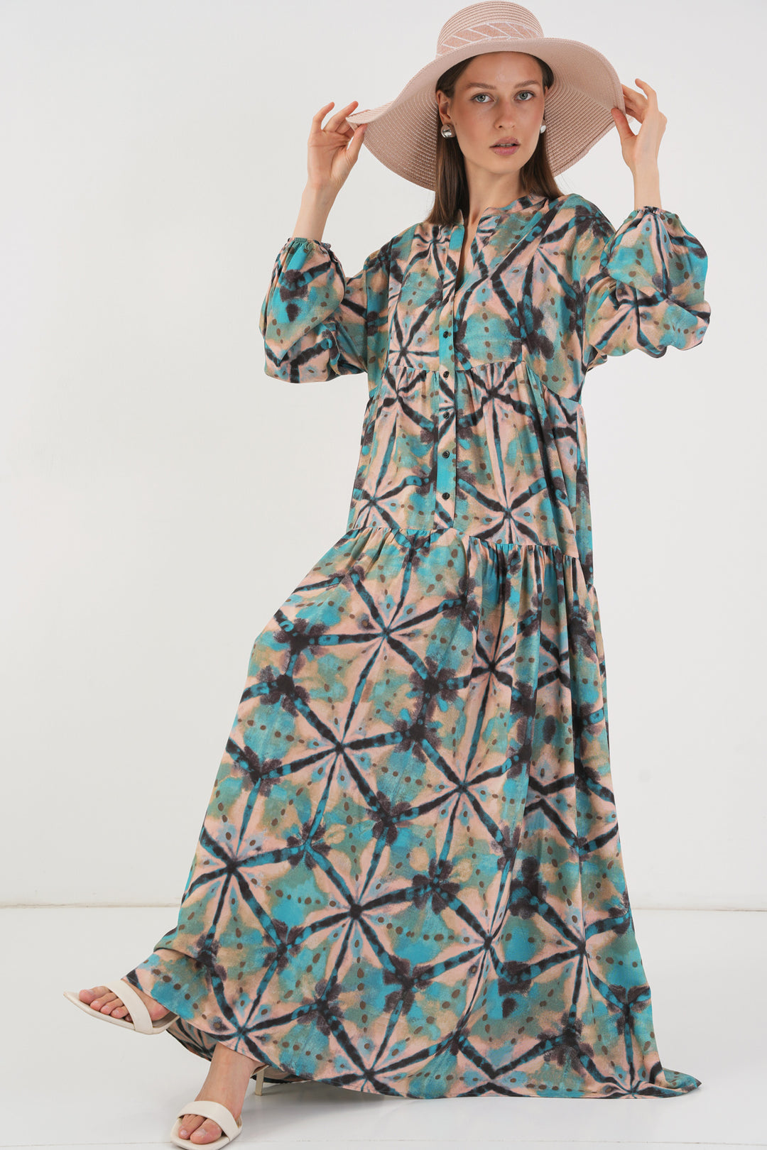 BGD Women Woman Patterned Long Hijab Dress 2585 - D. Mint - St. Catharines