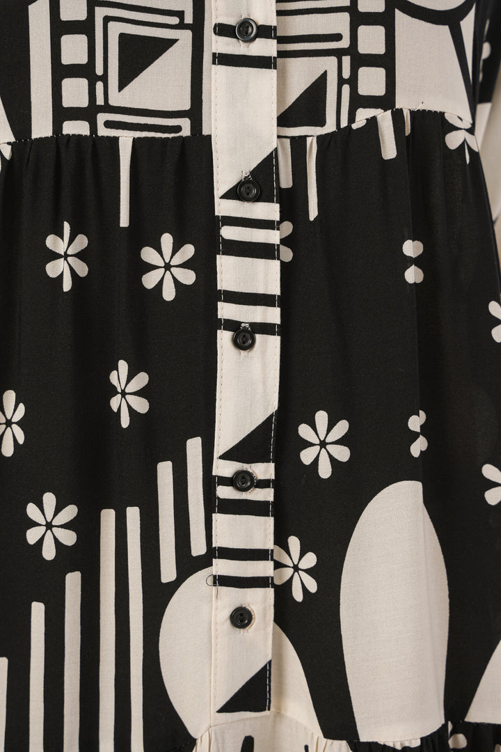 BGD Women Kadın Desenli Uzun Tesettür Elbise 2585 - D. Siyah - Horizon West