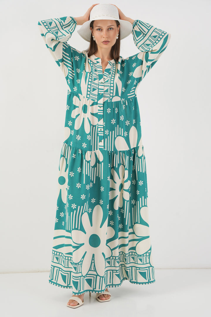 BGD Women Woman Patterned Long Hijab Dress 2585 - E.Mint - Prescott