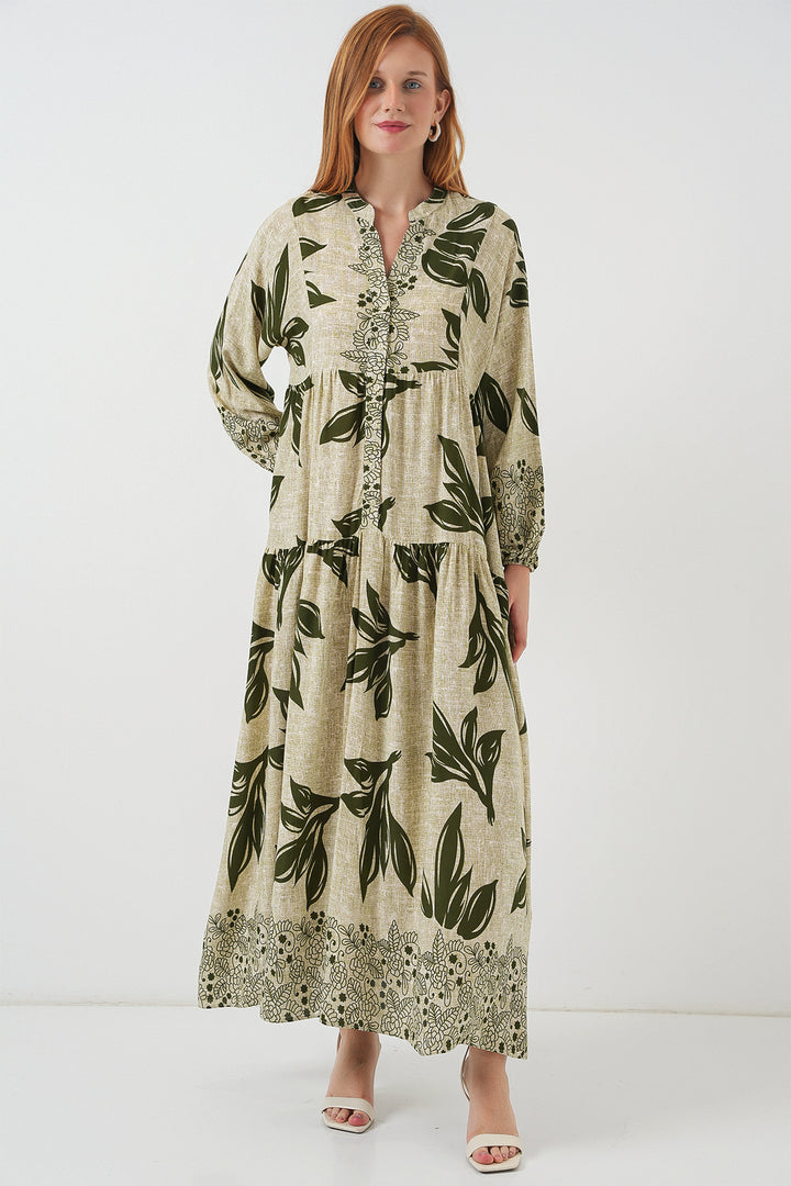 BGD Women Woman Patterned Long Hijab Dress 2585 - Dark Green - Lehigh Acres