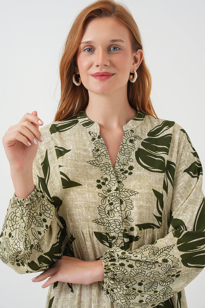 BGD Women Woman Patterned Long Hijab Dress 2585 - Dark Green - Lehigh Acres