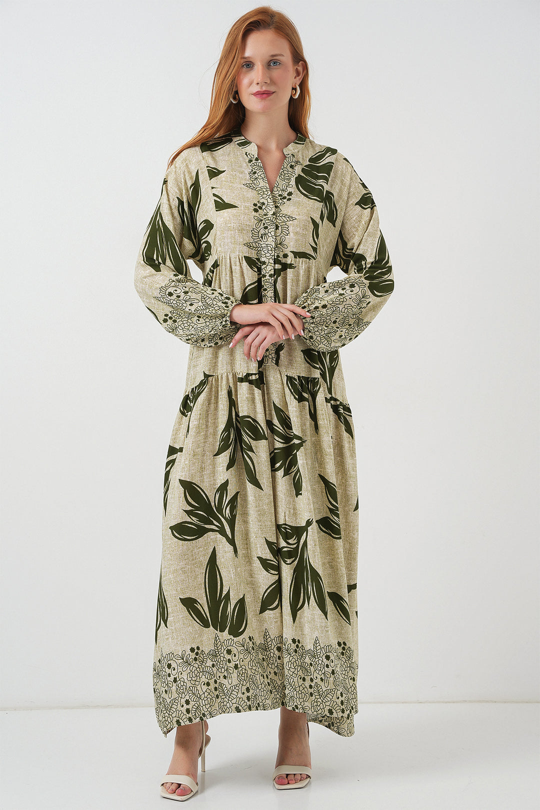 BGD Women Woman Patterned Long Hijab Dress 2585 - Dark Green - Lehigh Acres
