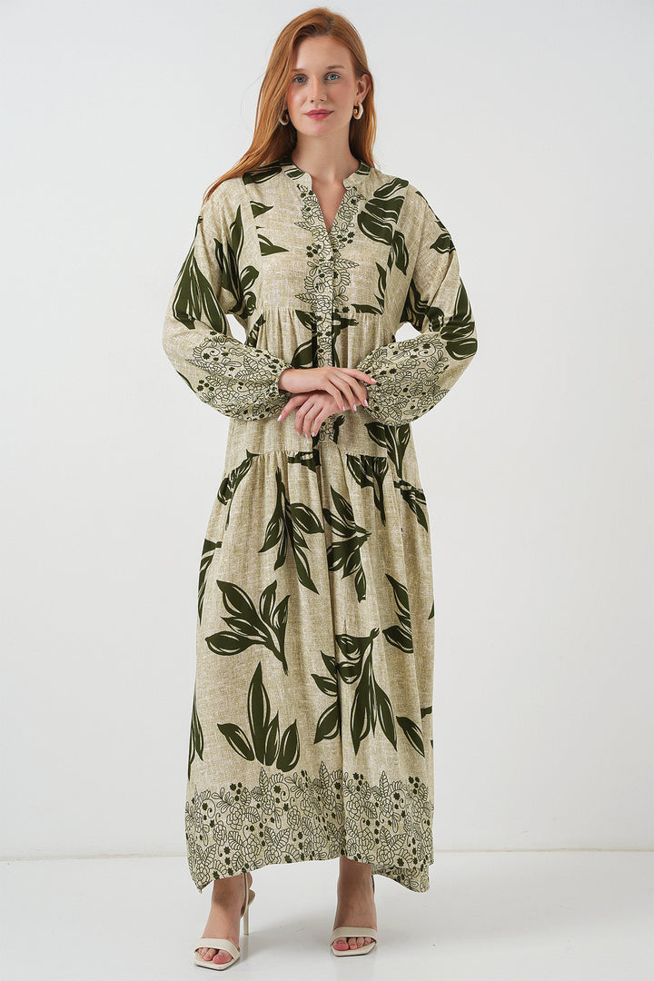 BGD Women Woman Patterned Long Hijab Dress 2585 - Dark Green - Lehigh Acres
