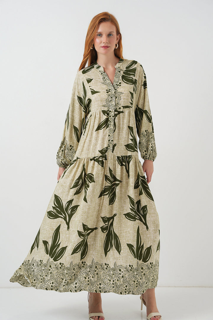 BGD Women Woman Patterned Long Hijab Dress 2585 - Dark Green - Lehigh Acres