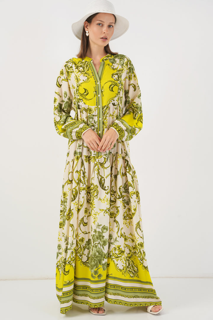 BGD Women Woman Patterned Long Hijab Dress 2585 - Dark Green - Hofheim