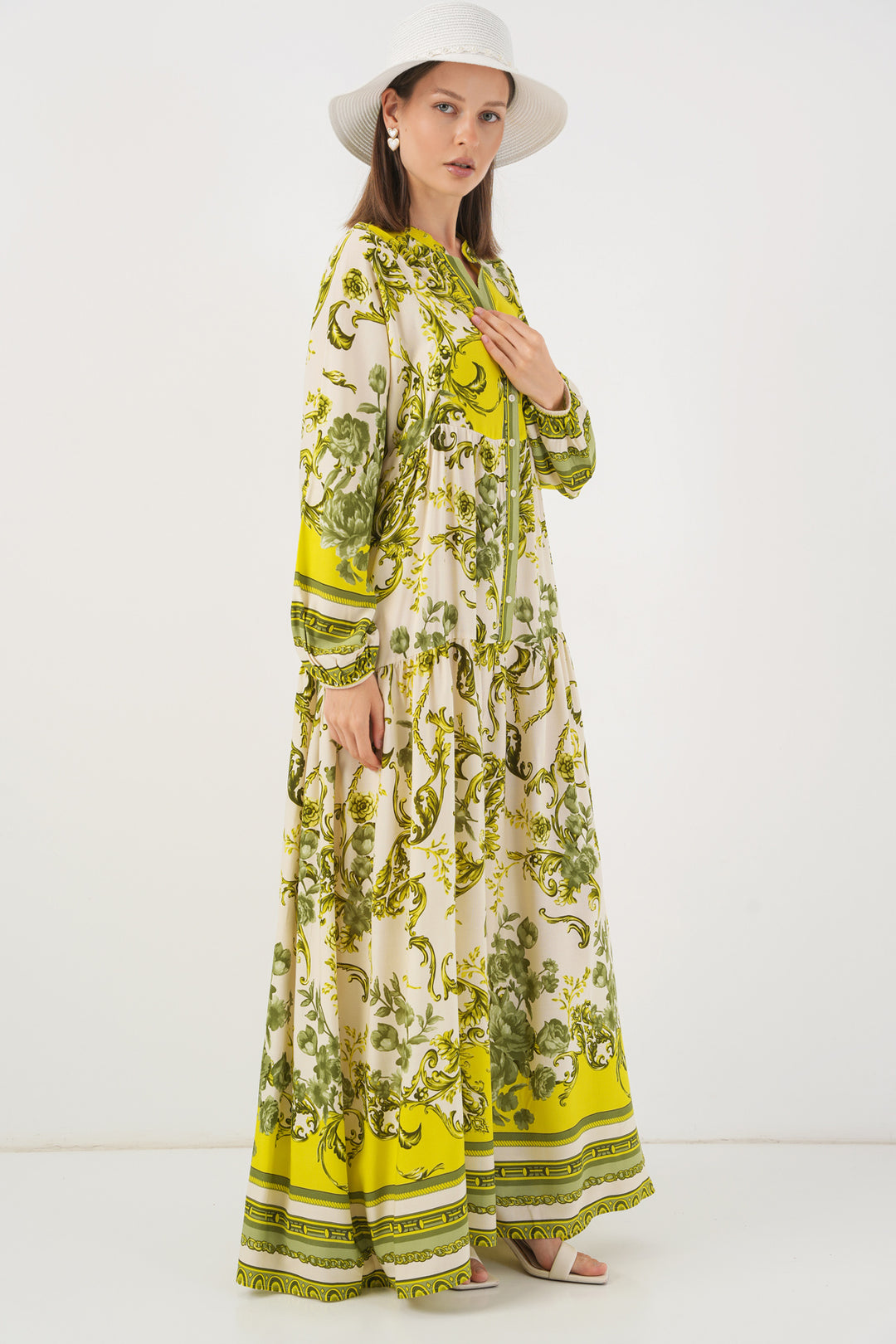 BGD Women Woman Patterned Long Hijab Dress 2585 - Dark Green - Ewell