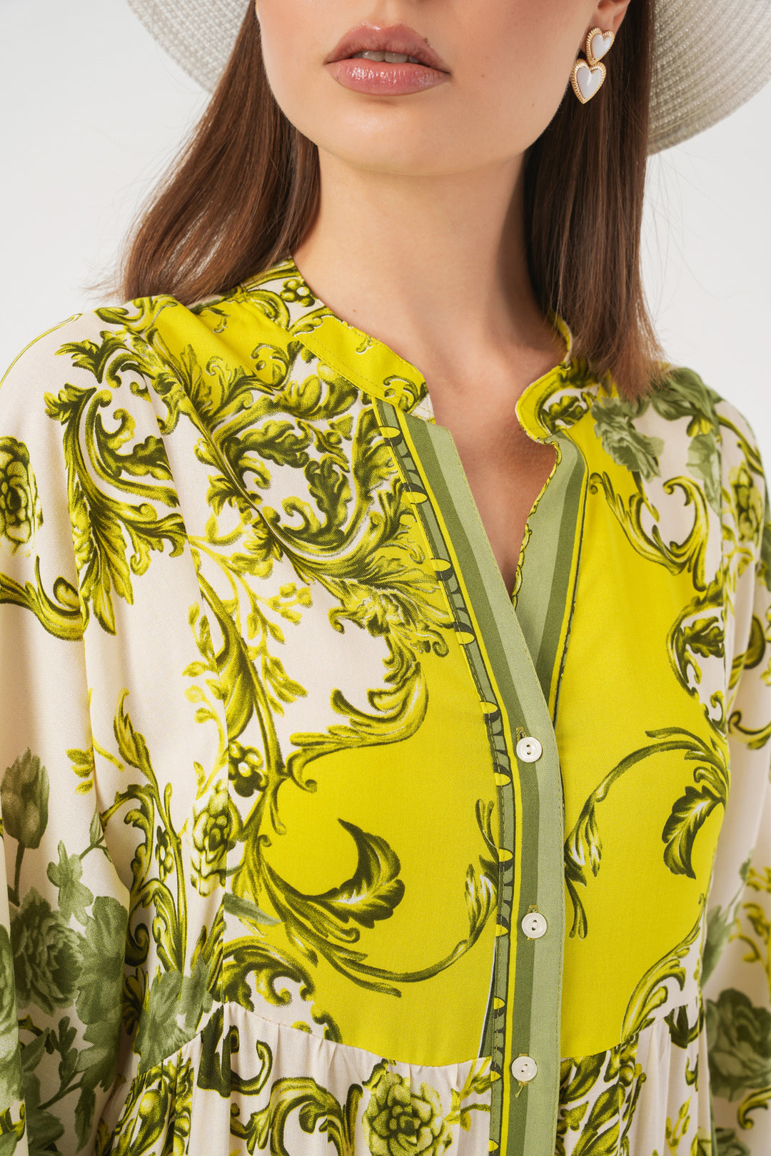 BGD Women Woman Patterned Long Hijab Dress 2585 - Dark Green - Hofheim