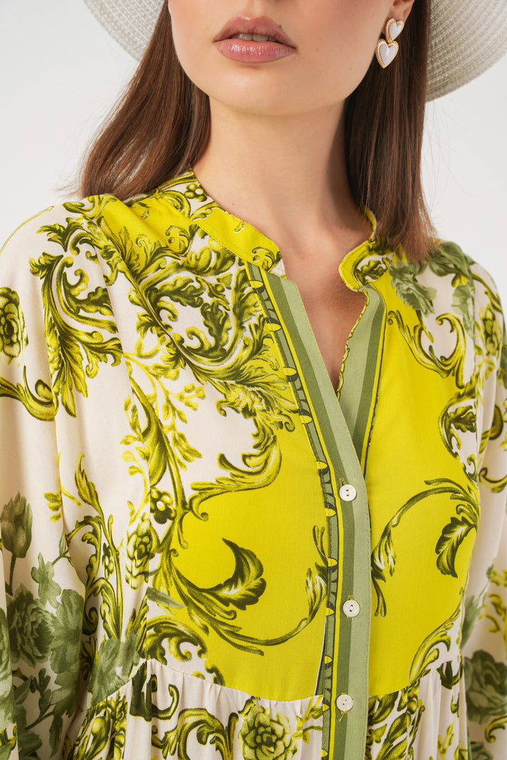 BGD Women Woman Patterned Long Hijab Dress 2585 - Dark Green - Hofheim