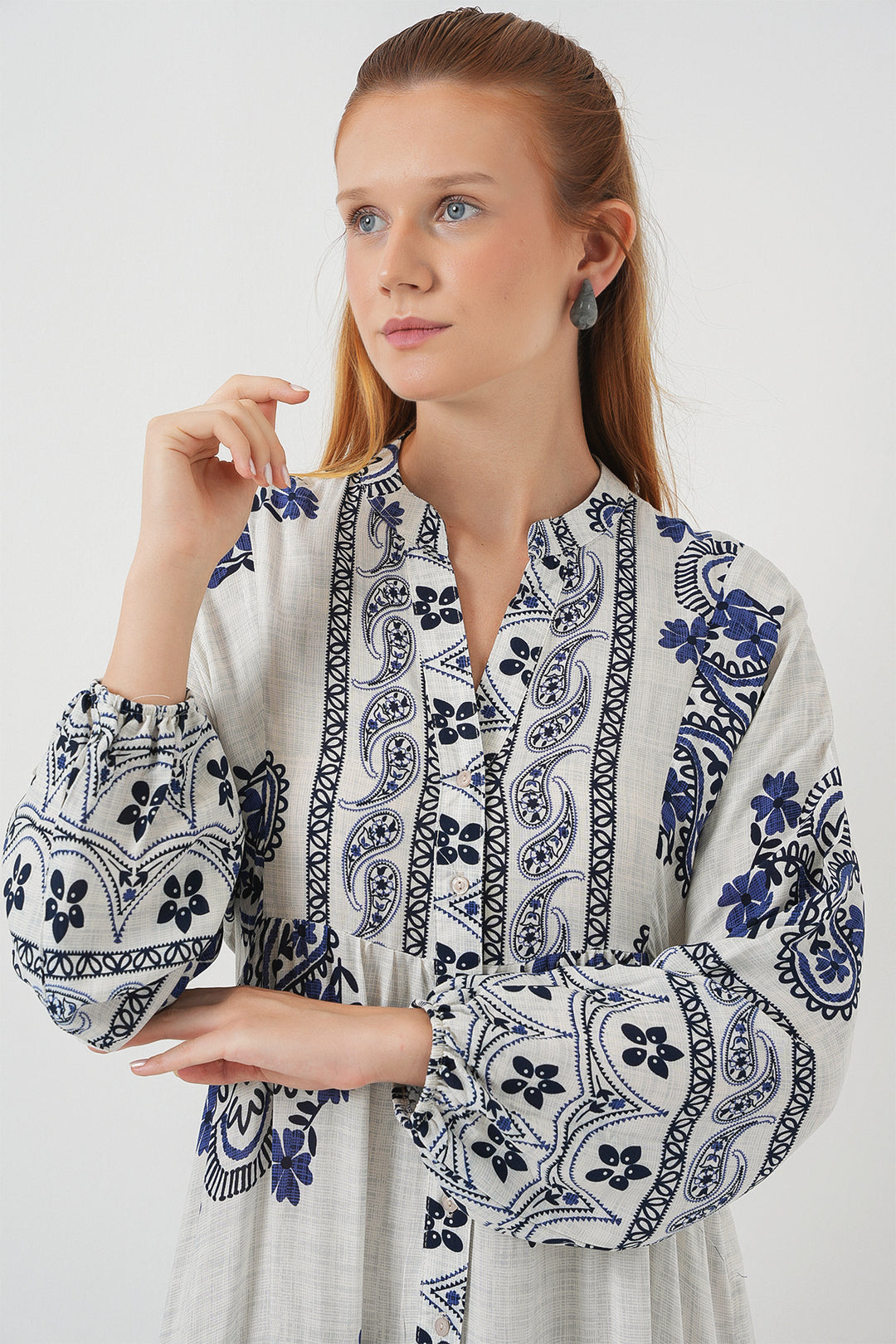 BGD Women Woman Patterned Long Hijab Dress 2585 - Navy Blue - Dover