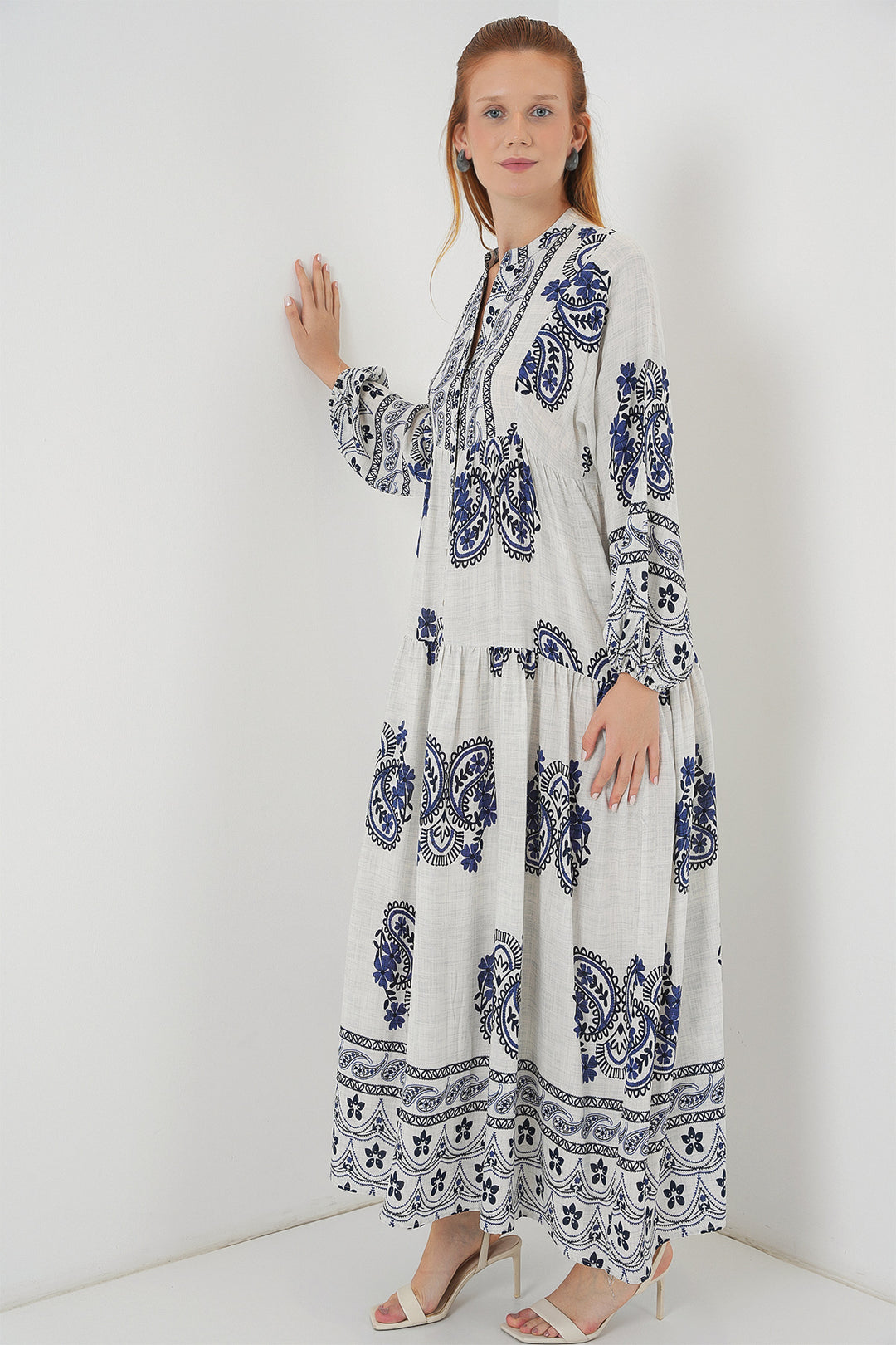 BGD Women Woman Patterned Long Hijab Dress 2585 - Navy Blue - Dover
