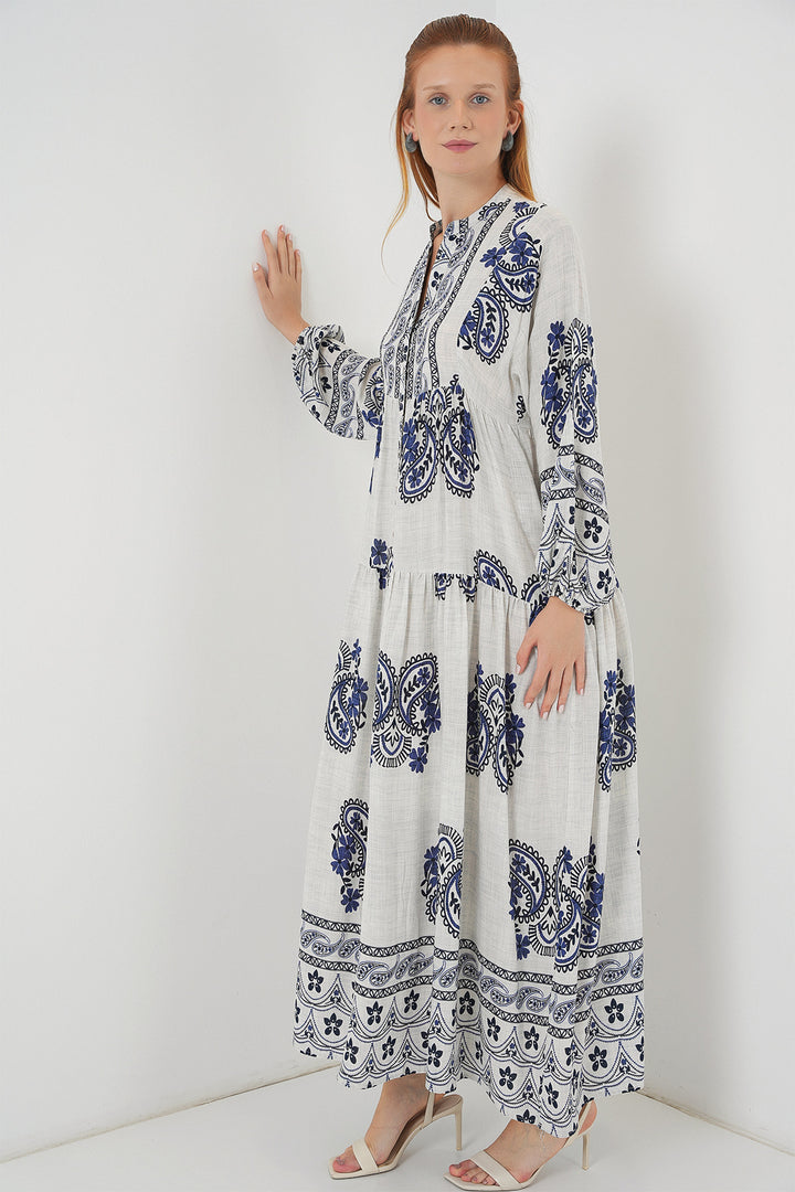BGD Women Woman Patterned Long Hijab Dress 2585 - Navy Blue - Dover