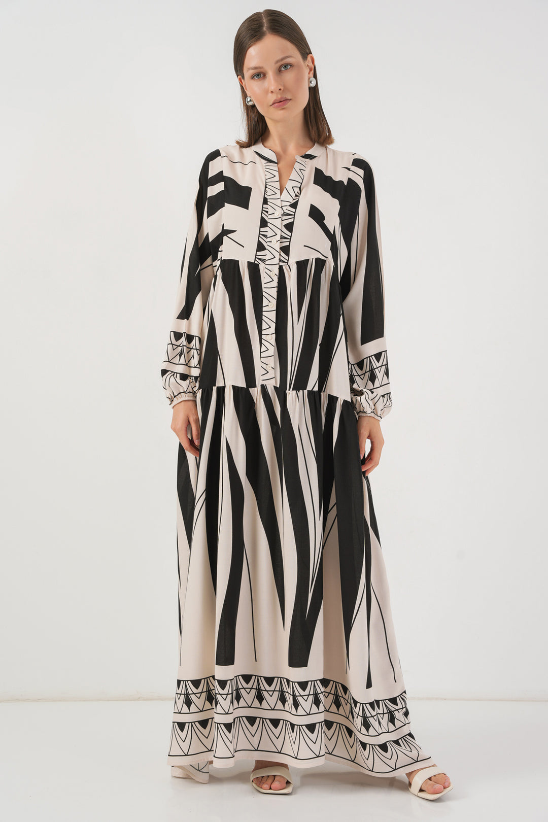 BGD Women Woman Patterned Long Hijab Dress 2585 - F. Black - Dortmund