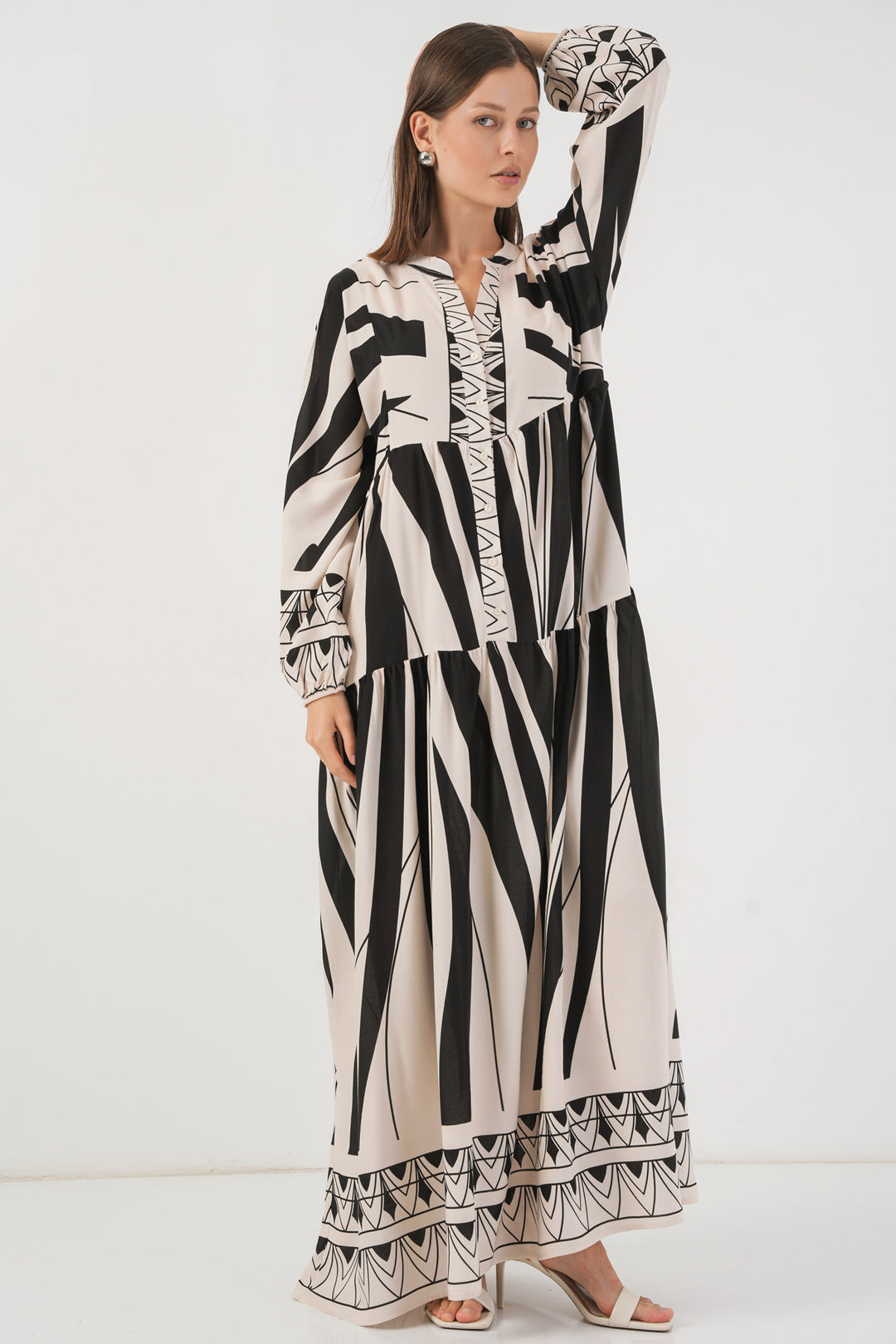 BGD Women Woman Patterned Long Hijab Dress 2585 - F. Black - Dortmund