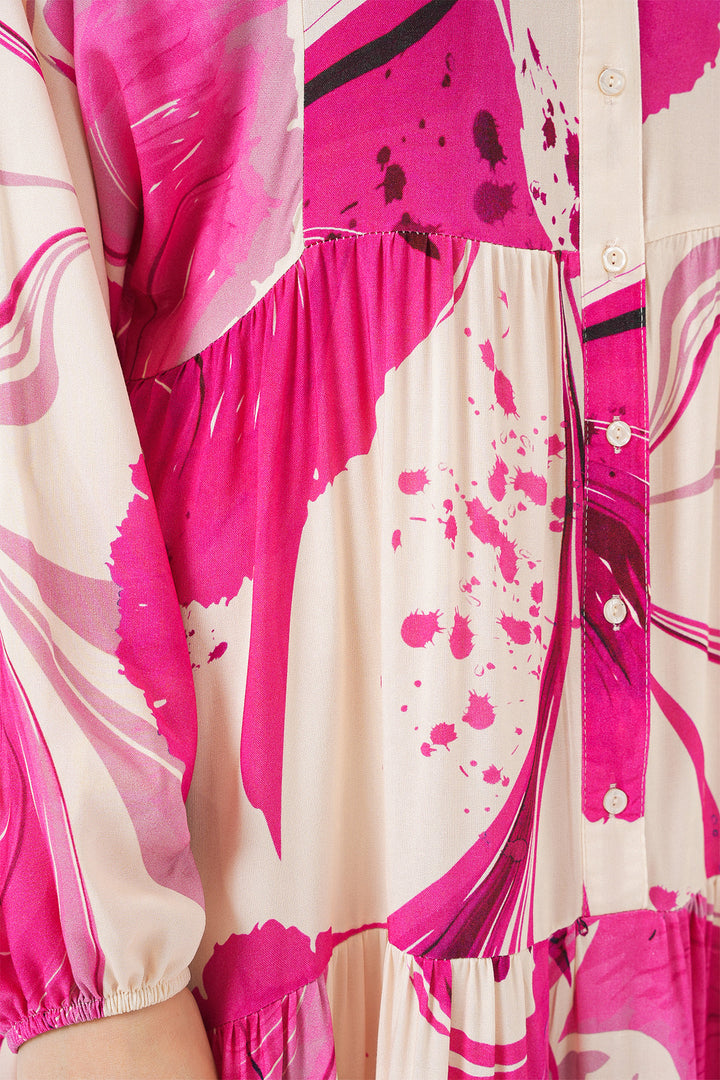BGD Women Woman Patterned Long Hijab Dress 2585 - Fuchsia - Fondi