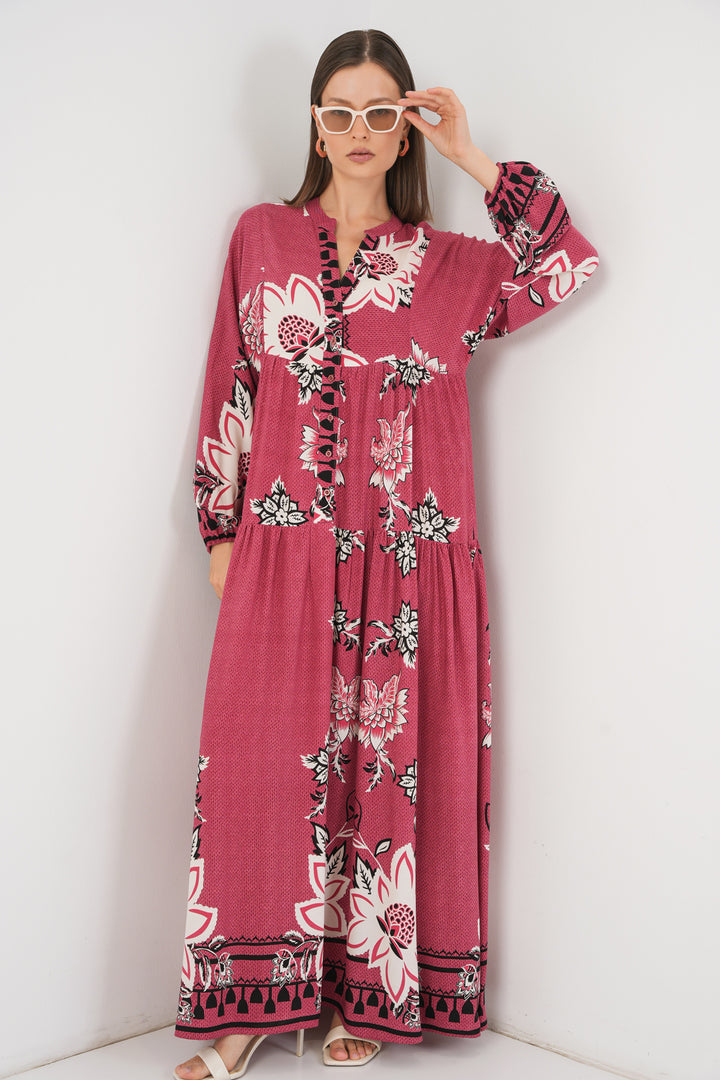 BGD Women Woman Patterned Long Hijab Dress 2585 - Rose Pink - Taxco de Alarcón