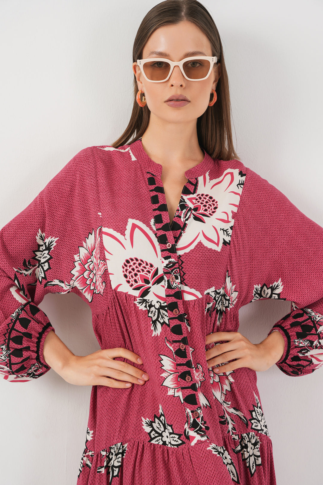 BGD Women Woman Patterned Long Hijab Dress 2585 - Rose Pink - Taxco de Alarcón