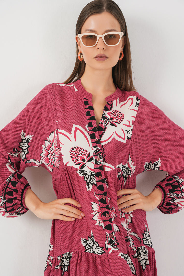 BGD Women Woman Patterned Long Hijab Dress 2585 - Rose Pink - Taxco de Alarcón