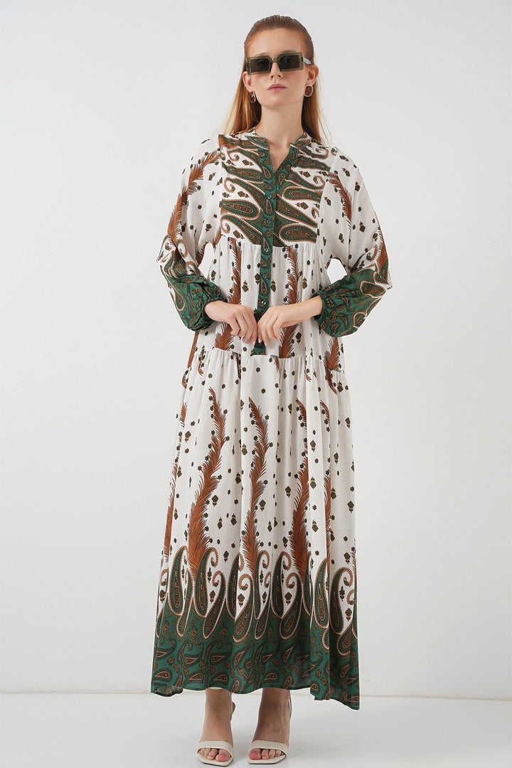 BGD Women Woman Patterned Long Hijab Dress 2585 - Mustard - Wilkes-Barre
