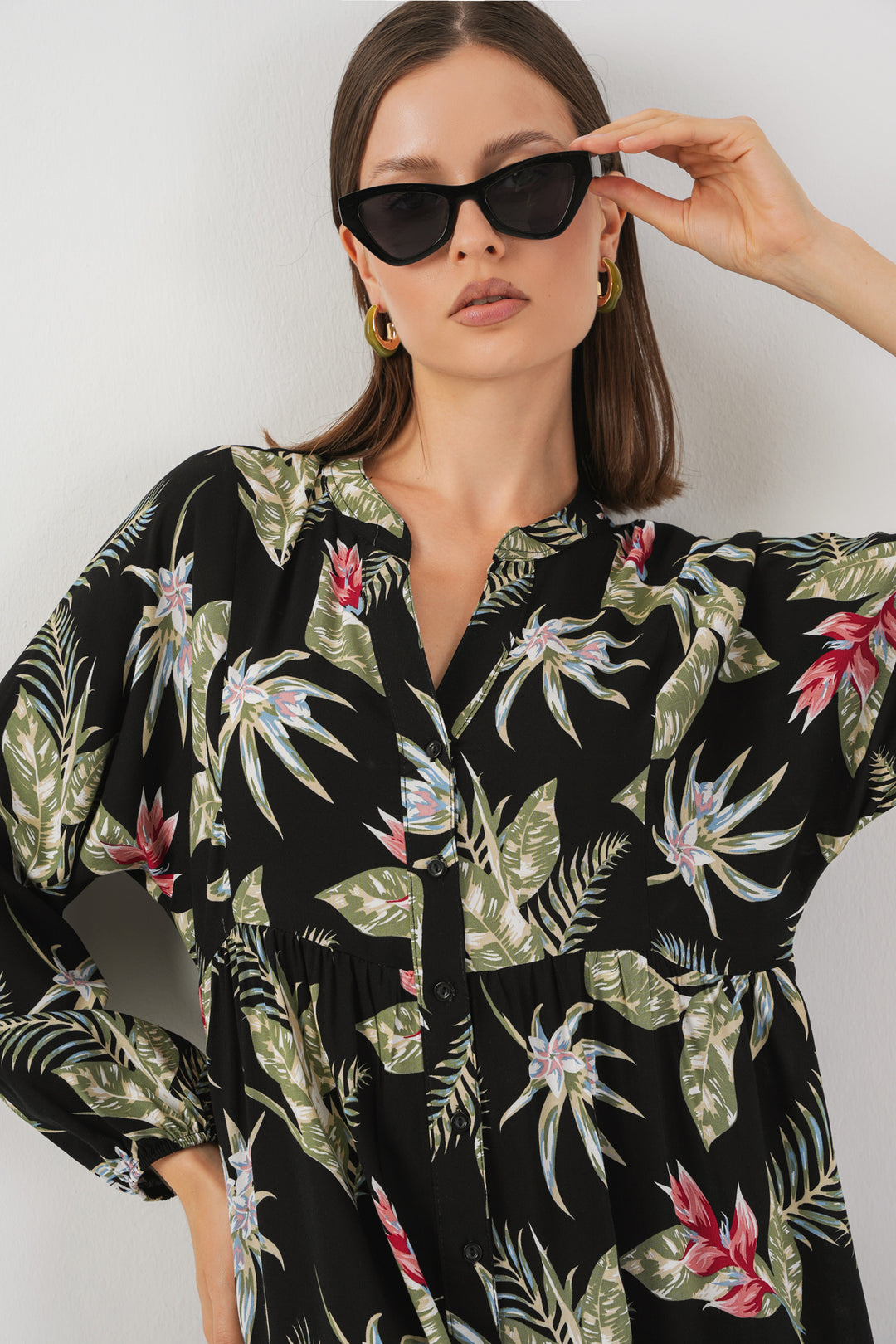 BGD Women Woman Patterned Long Hijab Dress 2585 - Black - Romny