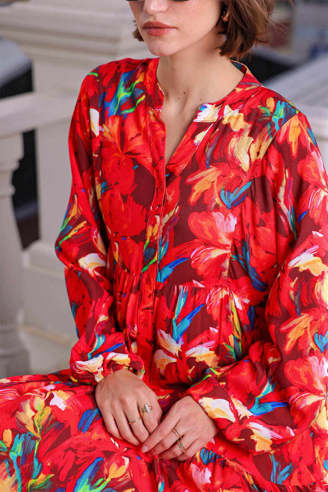 BGD Women Woman Patterned Long Hijab Dress 2585 - Red - Pico Rivera