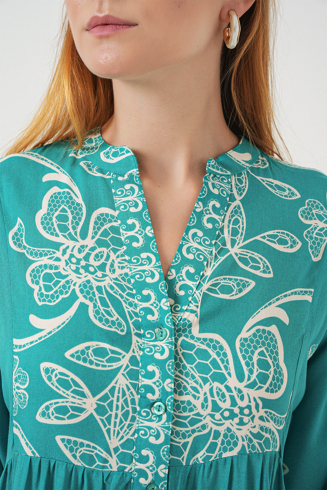 BGD Women Woman Patterned Long Hijab Dress 2585 - Mint - Tamiami