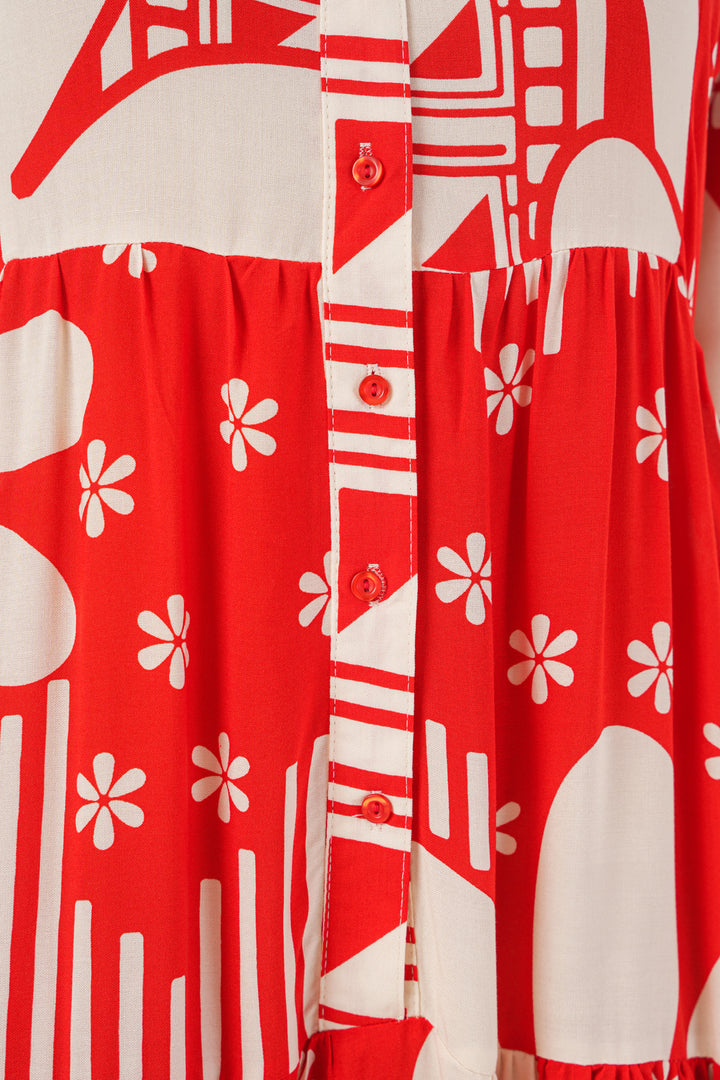 BGD Women Woman Patterned Long Hijab Dress 2585 - N. Red - Mason