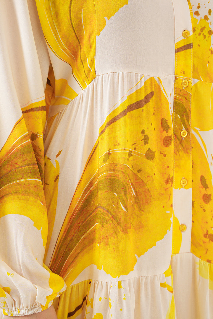 BGD Women Woman Patterned Long Hijab Dress 2585 - Yellow - Saskatoon