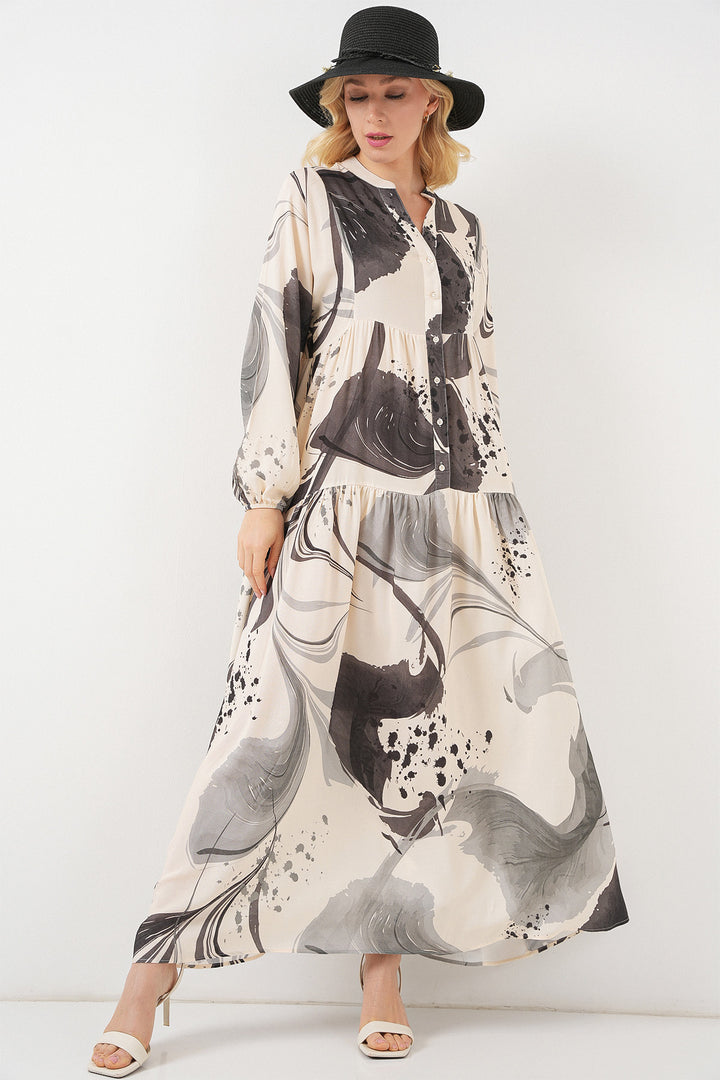 BGD Women Woman Patterned Long Hijab Dress 2585 - Black - Rheine