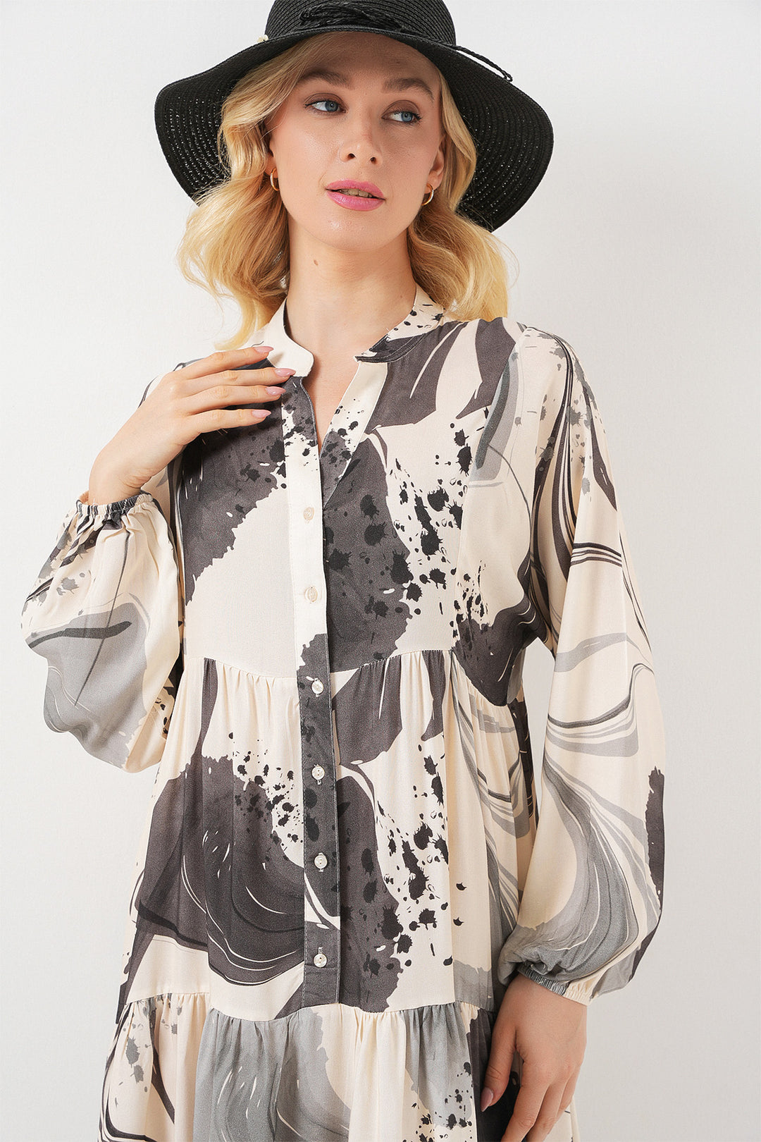 BGD Women Woman Patterned Long Hijab Dress 2585 - Black - Rheine