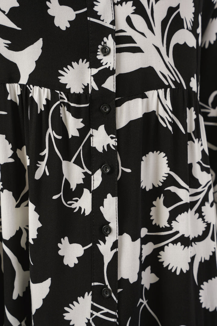 BGD Women Woman Patterned Long Hijab Dress 2585 - Black - White 1 - Arecibo