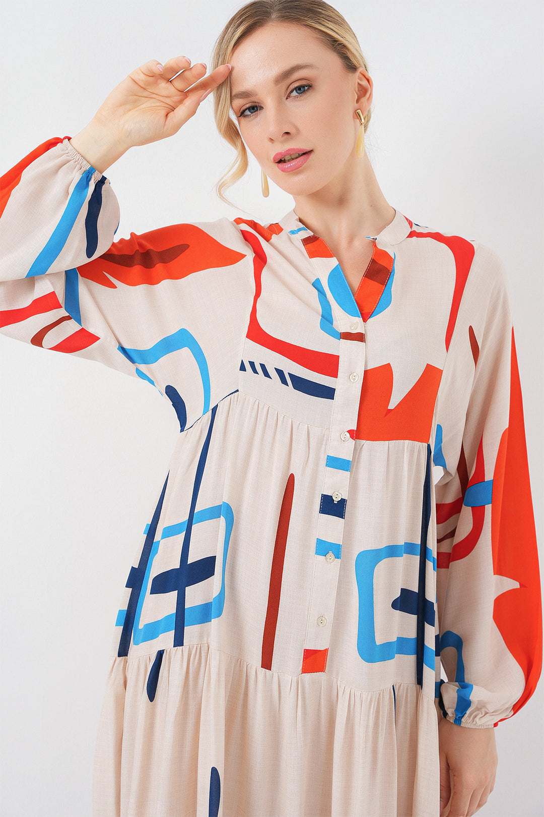 BGD Women Woman Patterned Long Hijab Dress 2585 - Orange - Novohrad-Volynskyi