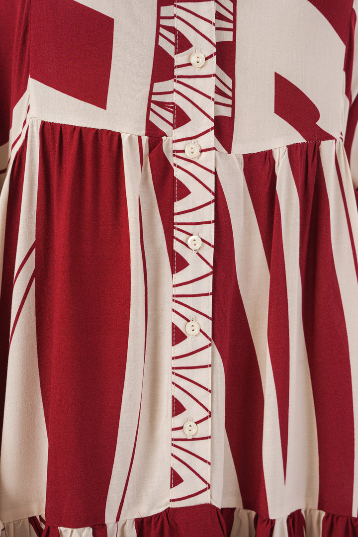 BGD Women Woman Patterned Long Hijab Dress 2585 - Maroon - Châteauguay