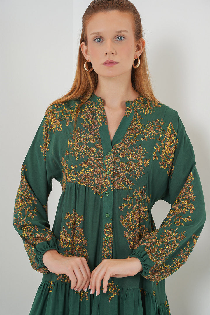BGD Women Woman Patterned Long Hijab Dress 2585 - Y.Zümrüt - Petrel